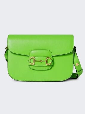 Gucci Horsebit 1955 Shoulder Bag Purse Neon Green Leather NWT Pristine Rare